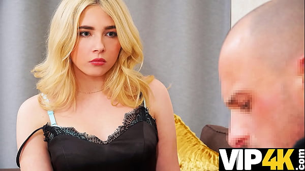 Debt4k. Bimbo Blonde Dragged Into An Affair With Perverted Collector